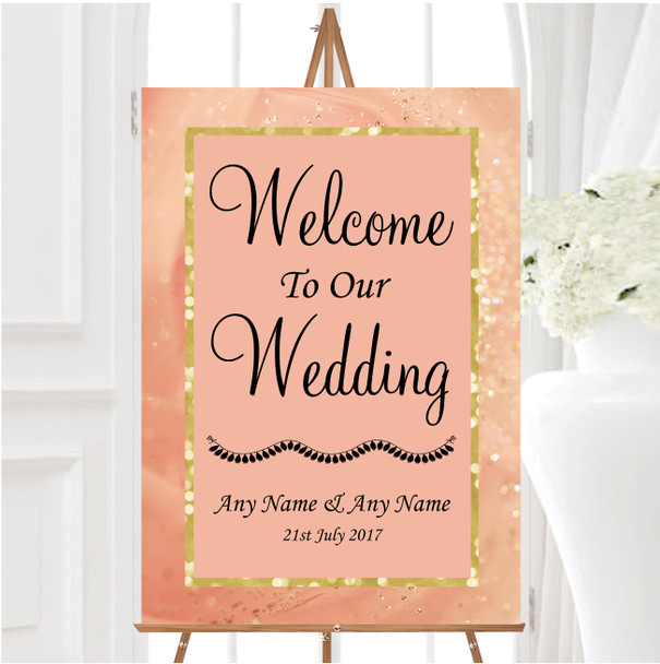 Peach Pink Pretty Personalised Any Wording Welcome To Our Wedding Sign