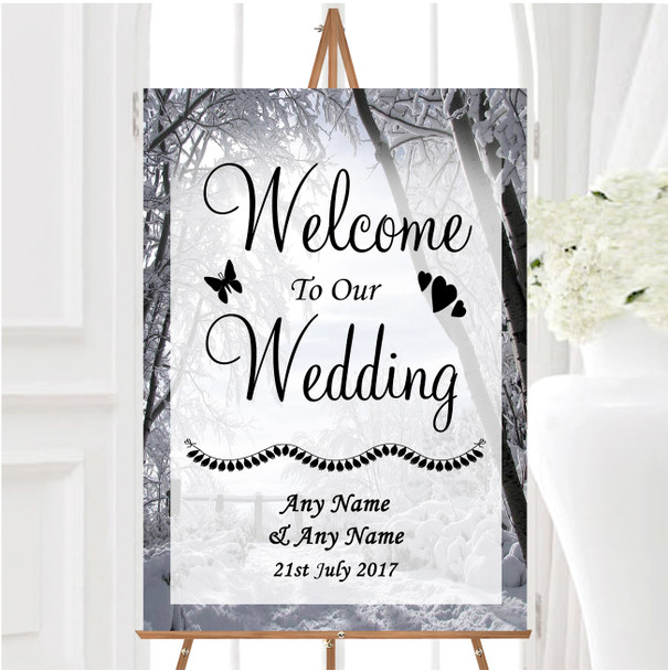 Winter Snow Scene Personalised Any Wording Welcome To Our Wedding Sign