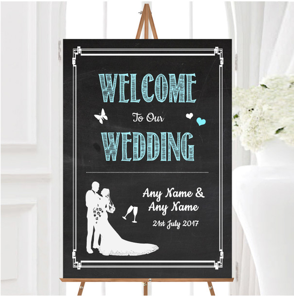 Chalkboard Aqua Personalised Any Wording Welcome To Our Wedding Sign