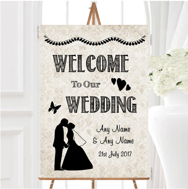 Damask Chic Personalised Any Wording Welcome To Our Wedding Sign