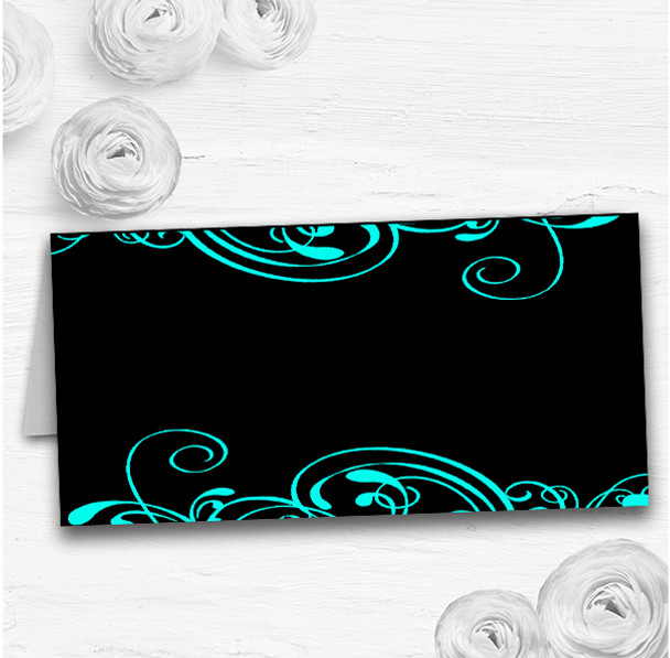 Black & Aqua Swirl Deco Wedding Table Seating Name Place Cards