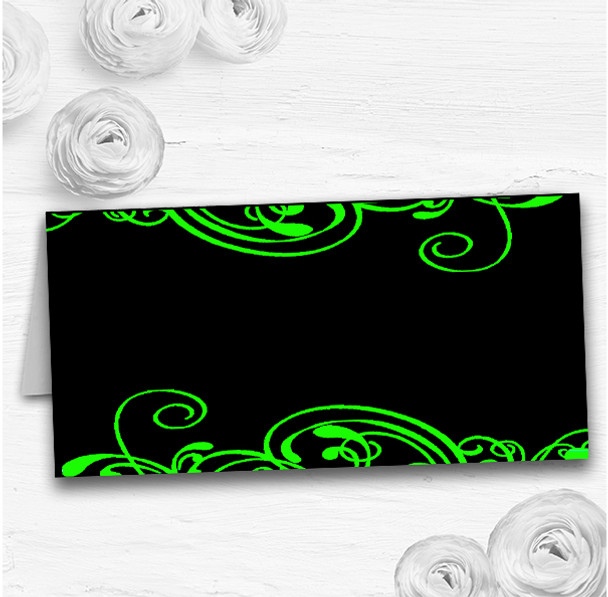 Black & Green Swirl Deco Wedding Table Seating Name Place Cards