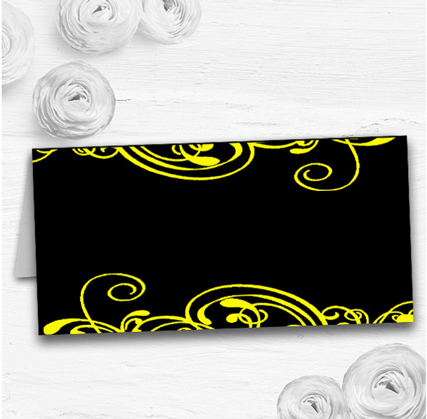 Black and Yellow Swirl Deco Wedding Table Seating Name Place Cards