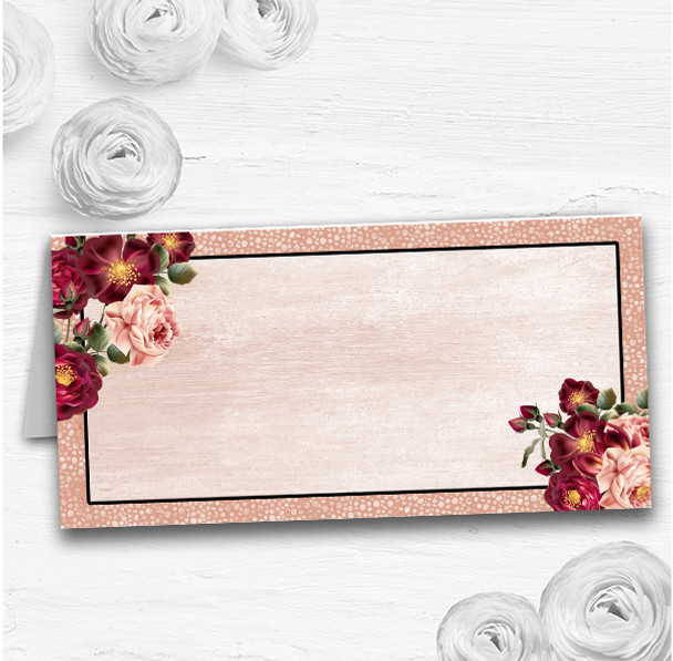 Coral Blush & Deep Red Watercolour Rose Wedding Table Seating Name Place Cards