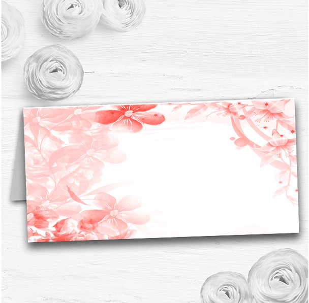 Coral Watercolour Floral Wedding Table Seating Name Place Cards