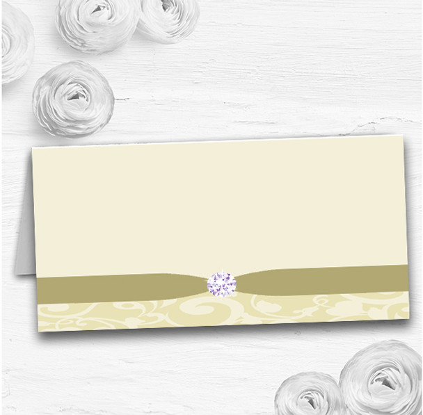Cream Pale Gold Beige Floral Damask Diamante Wedding Table Name Place Cards