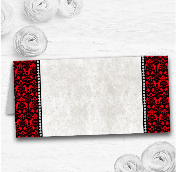 Deep Red Black Damask & Diamond Wedding Table Seating Name Place Cards