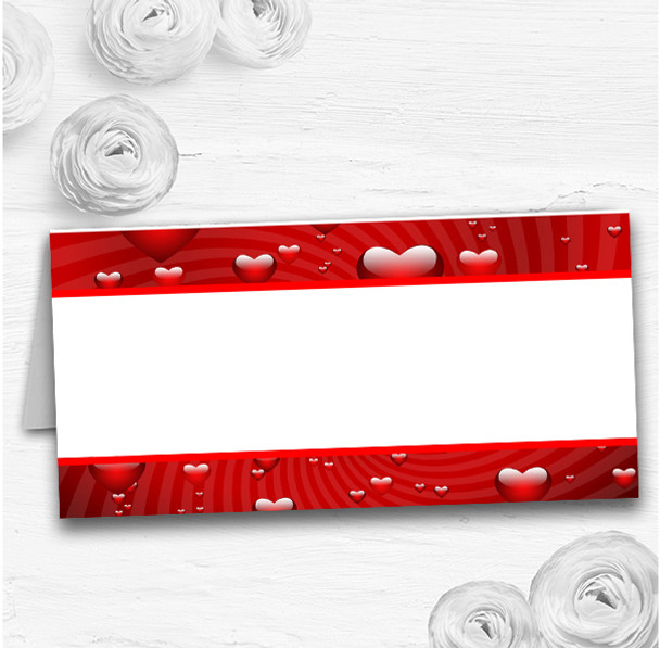 Deep Red Romantic Love Hearts Wedding Table Seating Name Place Cards