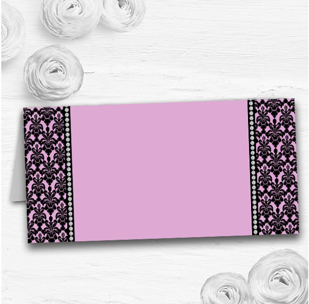 Dusky Rose Pink Black Damask & Diamond Wedding Table Seating Name Place Cards