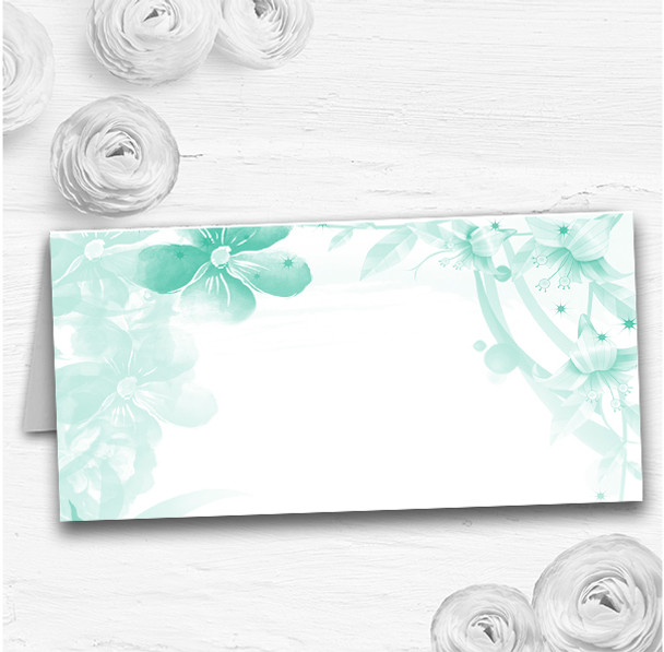 Green Watercolour Floral Wedding Table Seating Name Place Cards