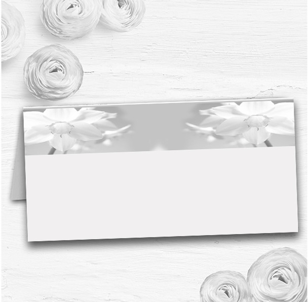 Grey White Daffodil Wedding Table Seating Name Place Cards