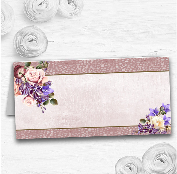 Pale Coral Pink & Lilac Watercolour Rose Wedding Table Seating Name Place Cards