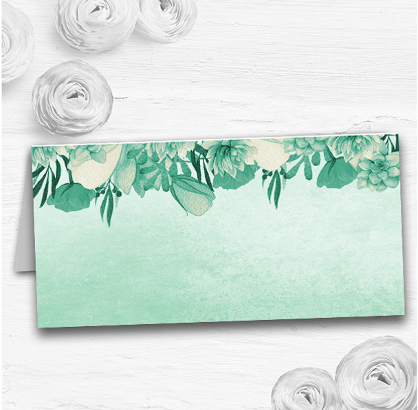 Pale Teal Mint Green Vintage Watercolour Floral Wedding Table Name Place Cards