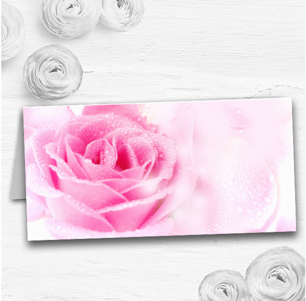 Pastel Pale Wet Pink Rose Wedding Table Seating Name Place Cards