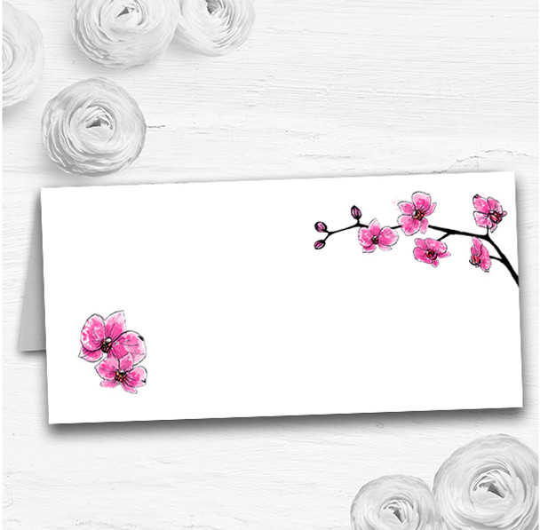 Pink Cherry Blossom Watercolour Wedding Table Seating Name Place Cards