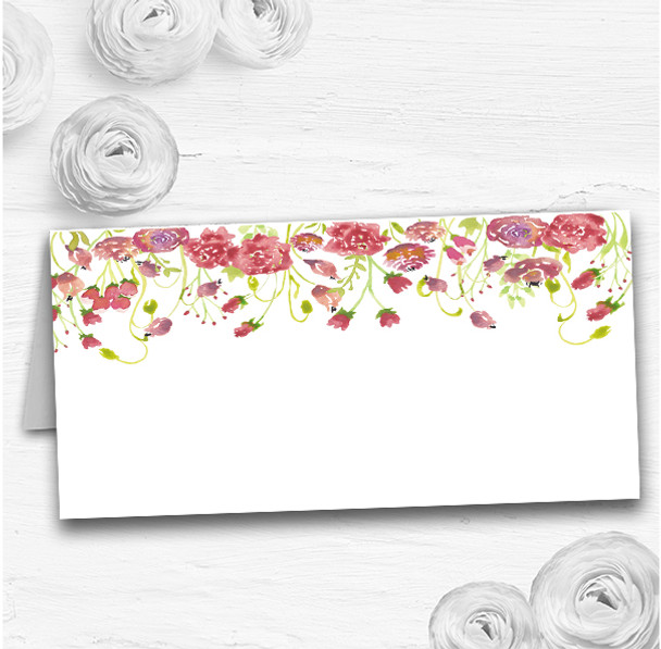 Plum Pink Watercolour Floral Wedding Table Seating Name Place Cards
