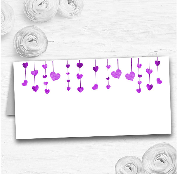 Purple Watercolour Heart Drop Wedding Table Seating Name Place Cards