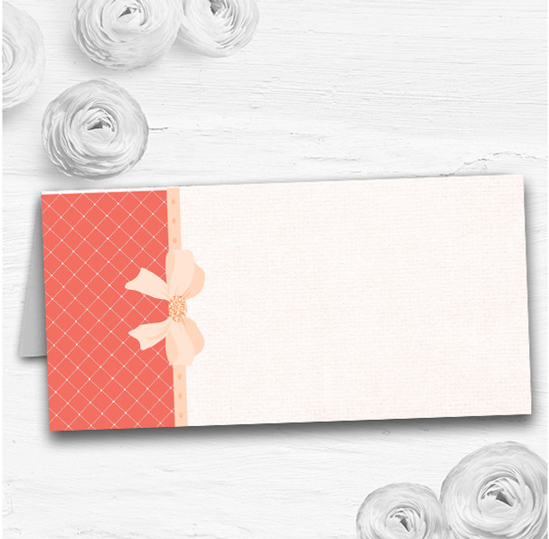 Quilted Look Coral Bow Wedding Table Seating Name Place Cards