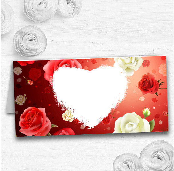 Red And White Roses Wedding Table Seating Name Place Cards