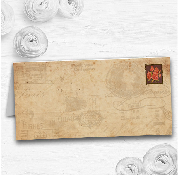 Shabby Chic Vintage Postcard Rustic Rose Stamp Wedding Table Name Place Cards