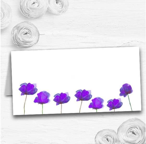 Stunning Watercolour Poppies Purple Wedding Table Seating Name Place Cards
