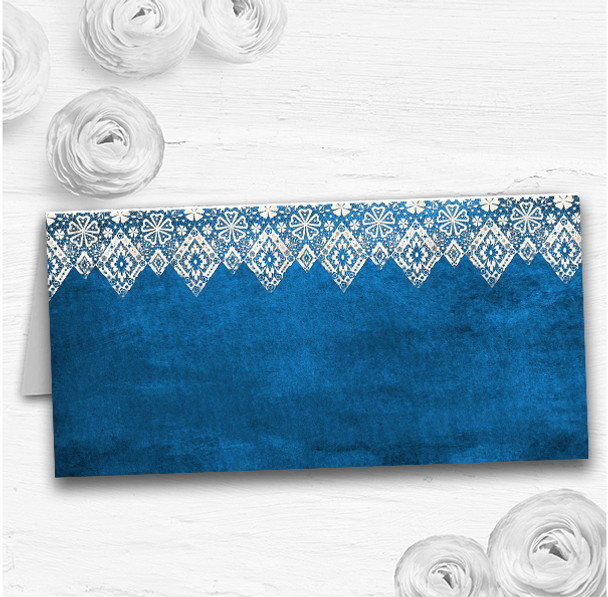 Vintage Blue Old Paper and Vintage Lace Effect Wedding Table Name Place Cards
