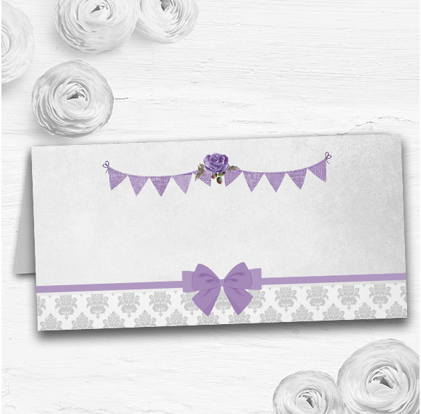 Vintage Rustic Style Bunting Purple and Silver Wedding Table Name Place Cards