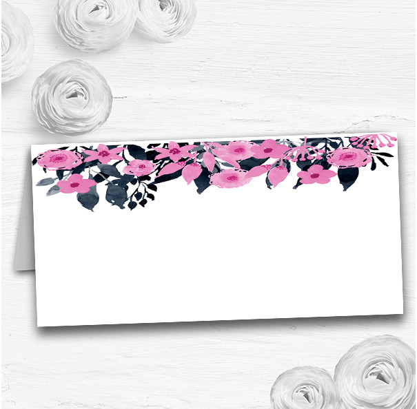 Watercolour Black and Dusty Pink Floral Header Wedding Table Name Place Cards