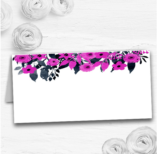 Watercolour Black & Hot Pink Floral Header Wedding Table Name Place Cards