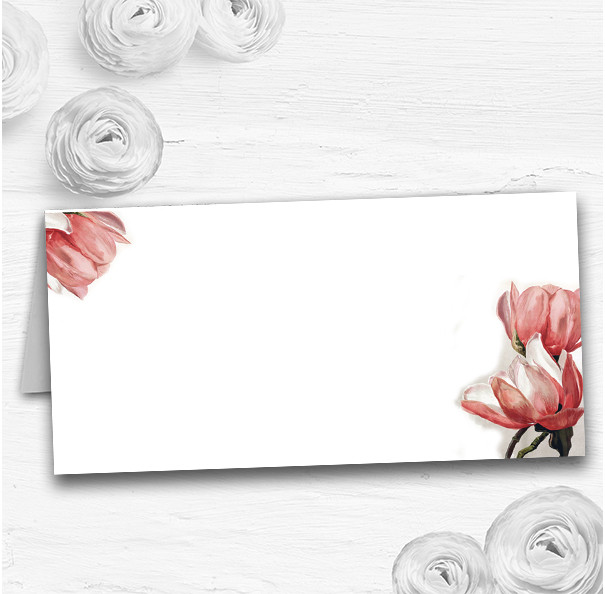 Watercolour Coral Magnolias Wedding Table Seating Name Place Cards