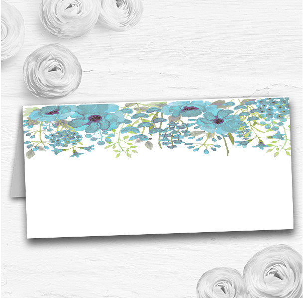 Watercolour Floral Blue Wedding Table Seating Name Place Cards