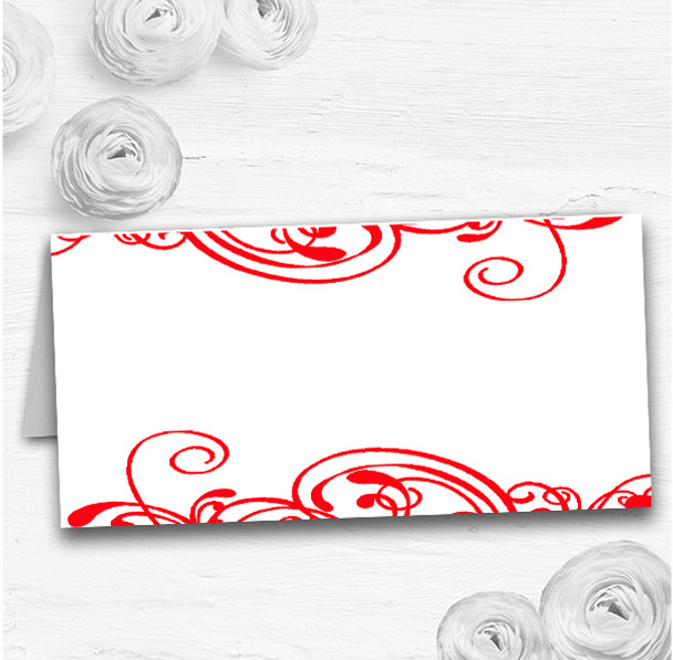 White & Red Swirl Deco Wedding Table Seating Name Place Cards