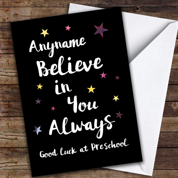 Space & Stars Believe In You Good Luck Pre School Personalised Good Luck Card