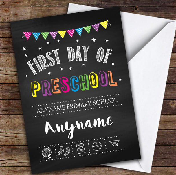 Chalk Bunting Colourful Personalised Preschool Personalised Good Luck Card