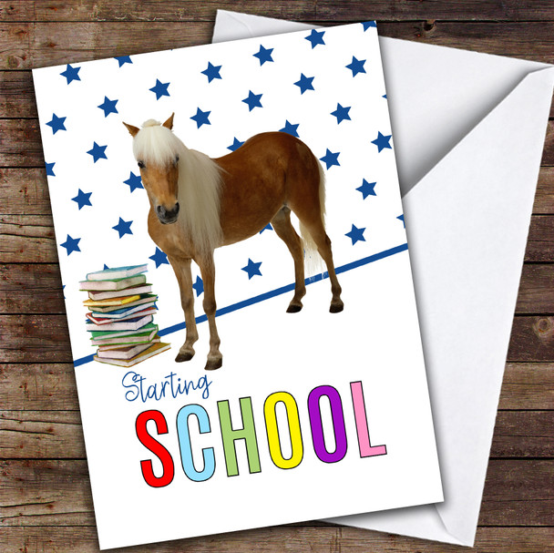 Starting School Funny Pony Star Design Personalised Good Luck Card