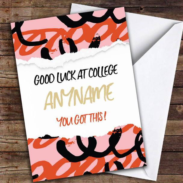 Pattern Pink Scribble Style College Personalised Good Luck Card