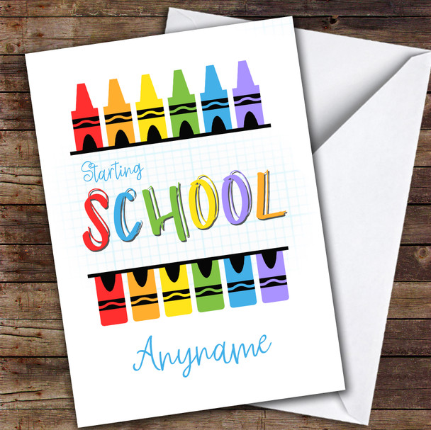 Crayons Starting School Unfinished Personalised Good Luck Card