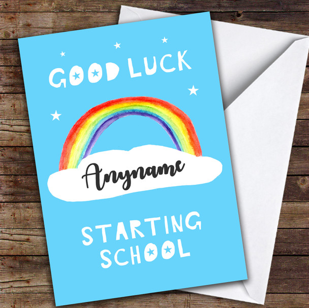 Rainbow Goodluck Starting School Personalised Good Luck Card