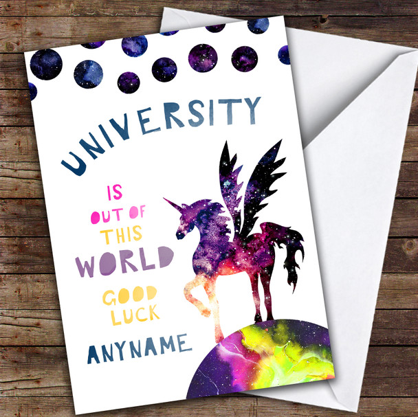 Unicorn University Magical World Personalised Good Luck Card