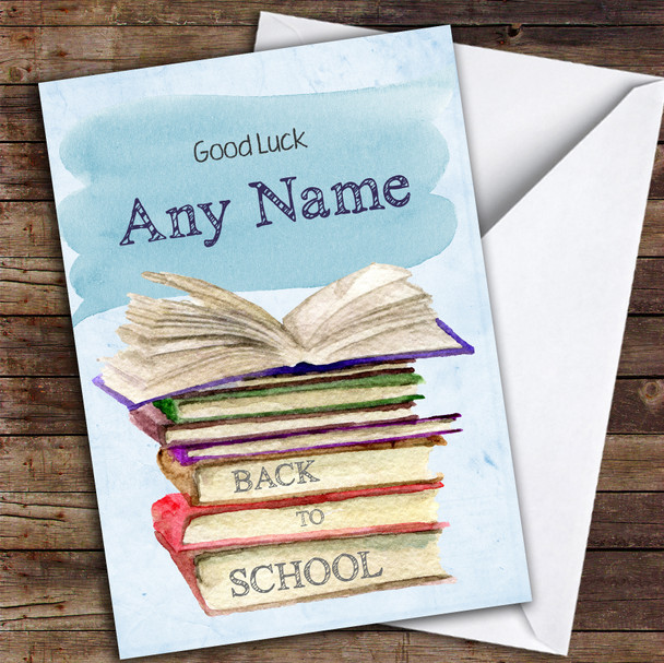 Watercolour Books Back To School Personalised Good Luck Card