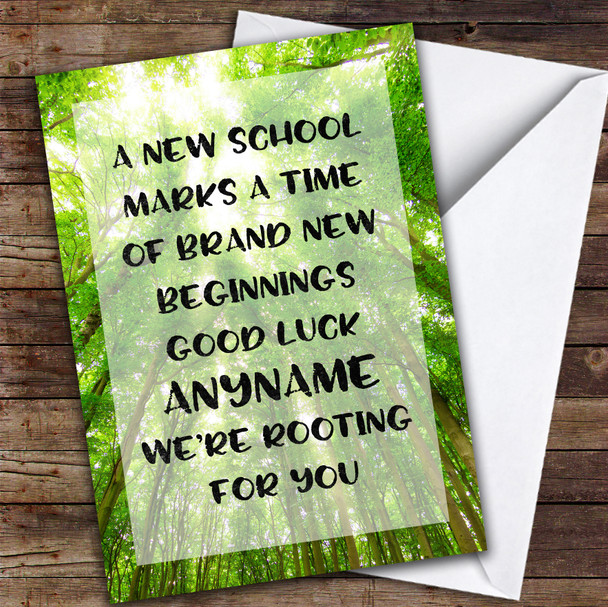 New School New Beginnings Trees Personalised Good Luck Card