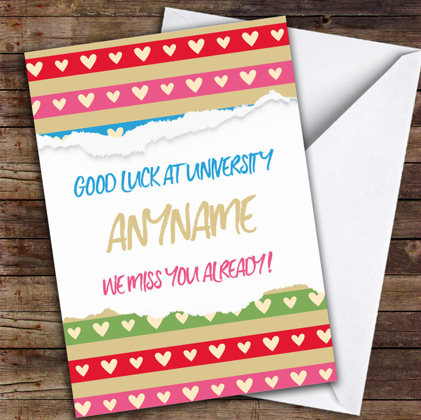 Pattern Ripped Style University Personalised Good Luck Card