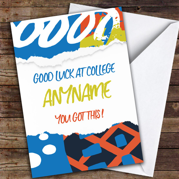 Pattern Scribble Style College Personalised Good Luck Card