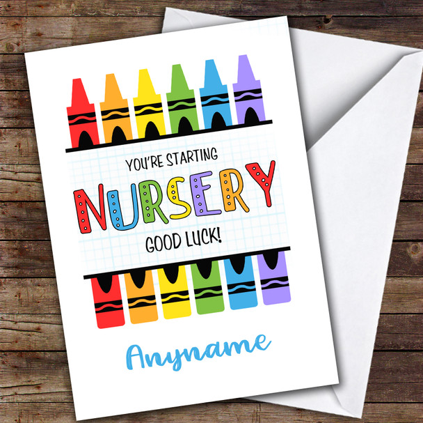 Starting Nursery Crayons Personalised Good Luck Card