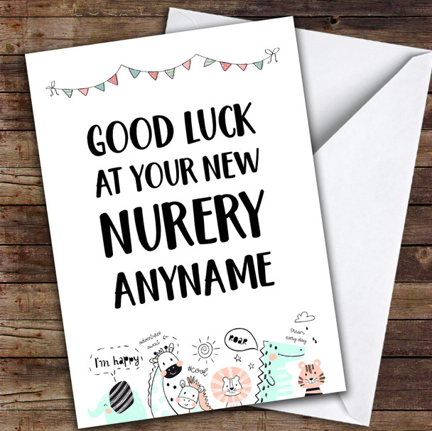Zoo Animals New Nursery Personalised Good Luck Card