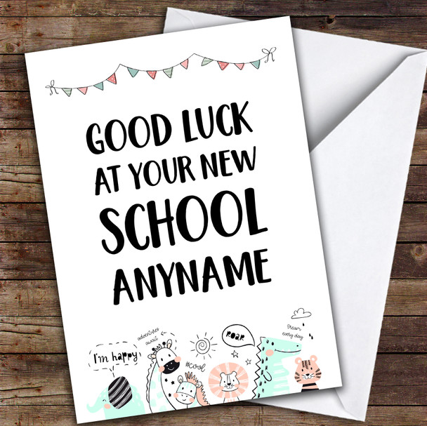 Zoo Animals New School Personalised Good Luck Card
