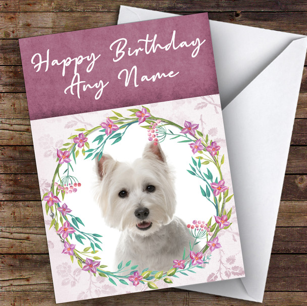 West Highland White Terrier Dog Pink Floral Animal Personalised Birthday Card