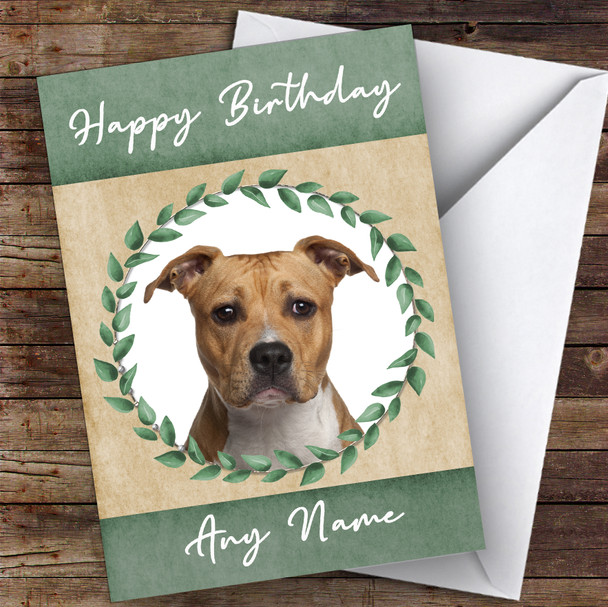 American Staffordshire Terrier Dog Green Animal Personalised Birthday Card