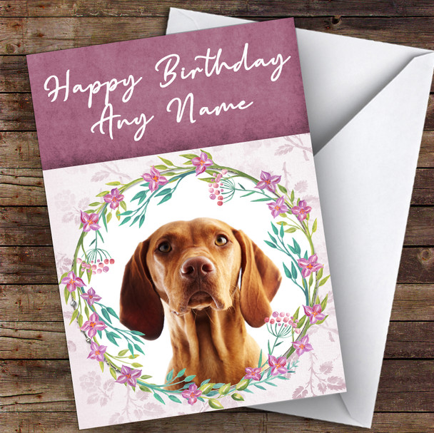 Hungarian Vizsla Pointer Dog Pink Floral Animal Personalised Birthday Card