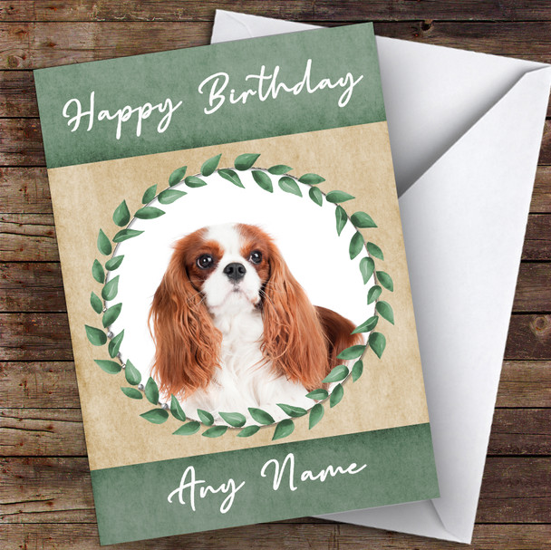 Cavalier King Charles Spaniel Dog Green Animal Personalised Birthday Card
